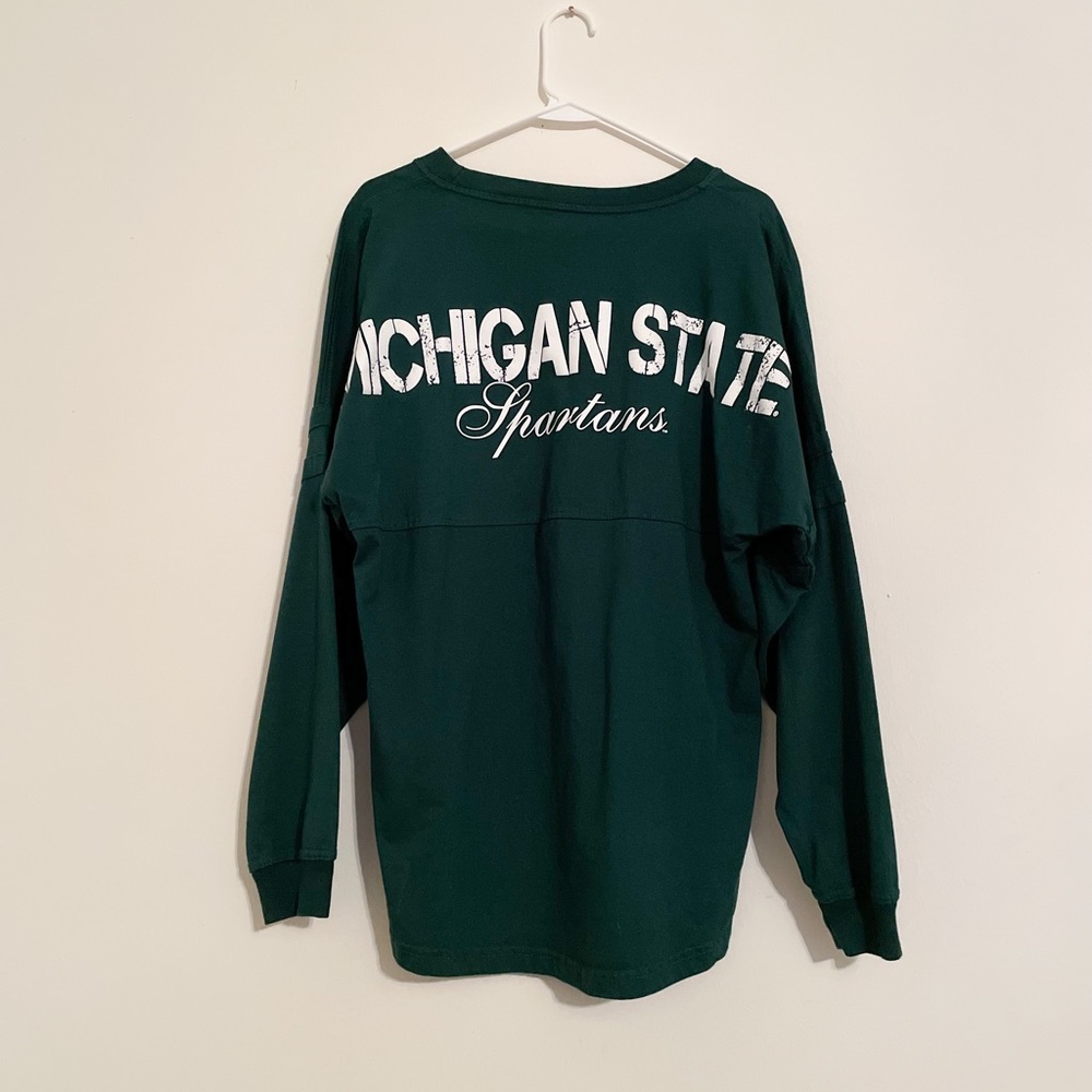 Michigan State Spartans Women’s Hunter Green Oversized Pom Pom Jersey Tee M - Picture 2 of 5